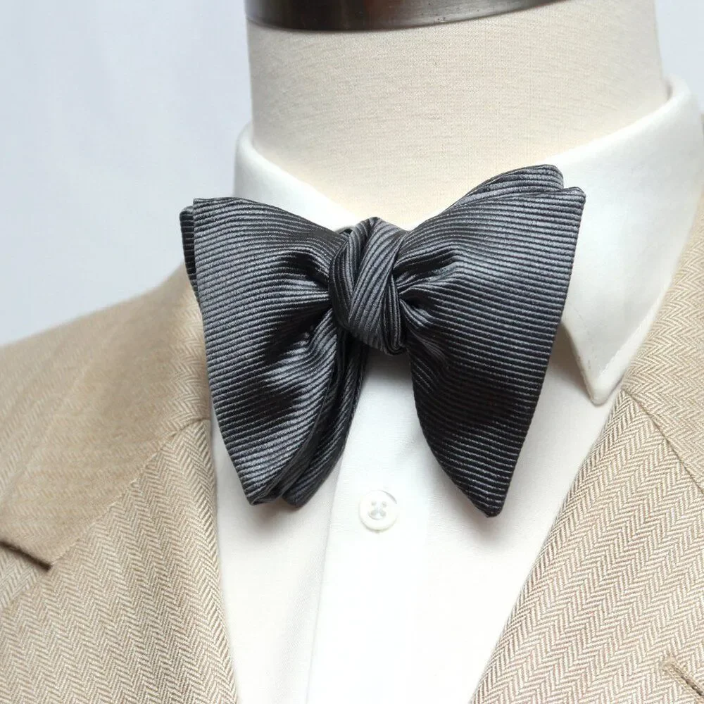 Men's Self-tied Bow Tie 100%Silk‎ Large Butterfly Grey S713